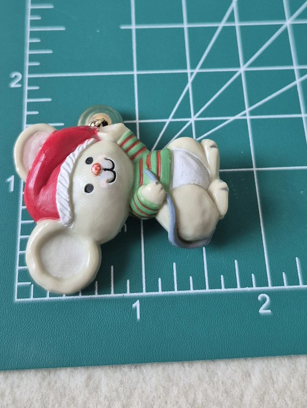 Vintage Hallmark Christmas Mouse with Jingle Bell Lapel Pin Santa Hat Holiday.